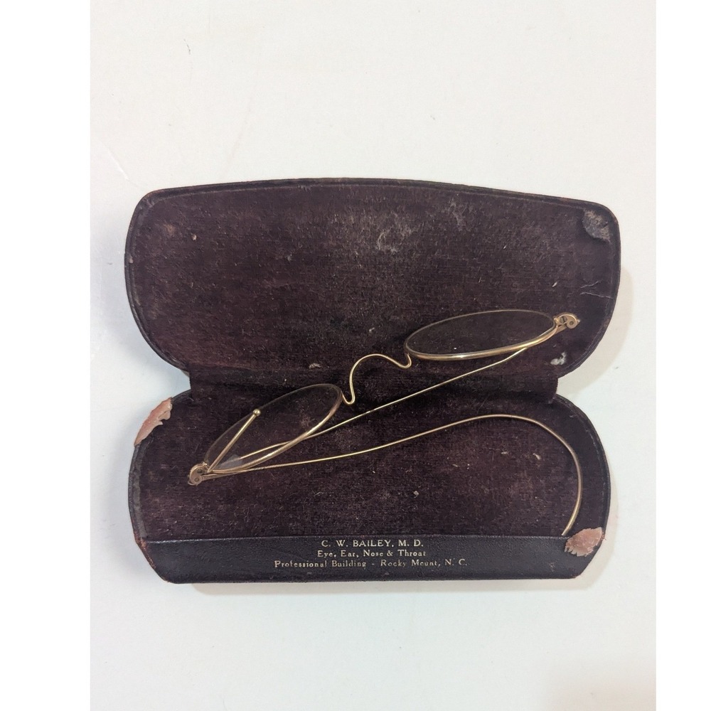 Antique Wire Rim Glasses Oval Spectacles with Original C.W. Bailey M.D. Case - Picture 2 of 9